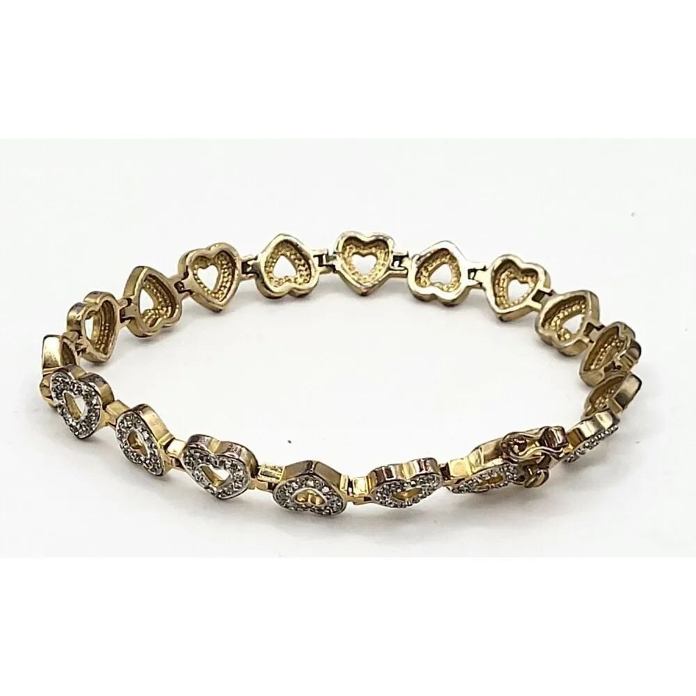 Vintage PAJ BB Signed Crystal Gold Tone Jewelry Heart Tennis Bracelet 7.5in